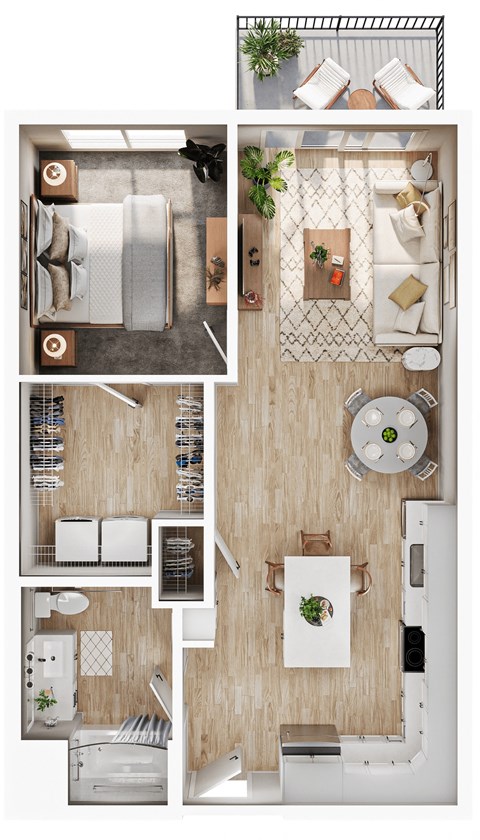Floor plan for 1 bed, 1 bath, 781 sqft