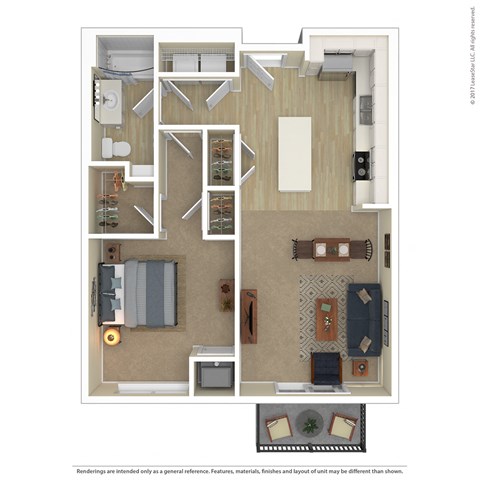 Floor plan for 1 bed, 1 bath, 790 sqft