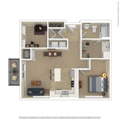 Floor plan for 1 bed, 1 bath, 794 sqft