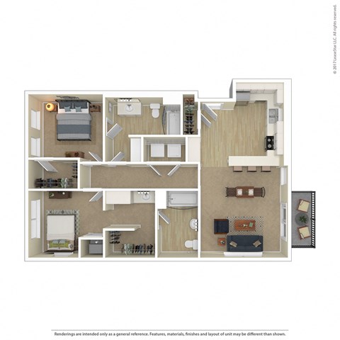 Floor plan for 2 beds, 2 baths, 1113 sqft