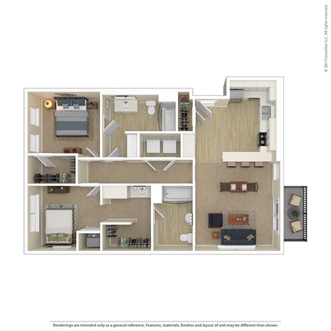 Floor plan for 2 beds, 2 baths, 1113 sqft