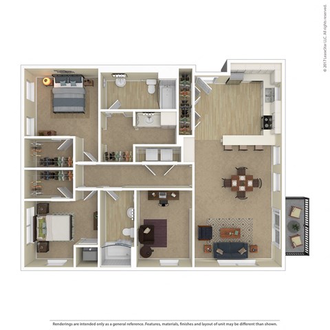 Floor plan for 2 beds, 2 baths, 1337 sqft