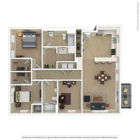 Floor plan for 2 beds, 2 baths, 1337 sqft