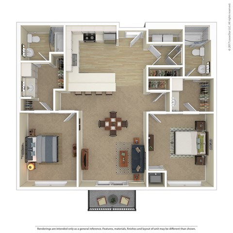 Floor plan for 2 beds, 2 baths, 1139 sqft