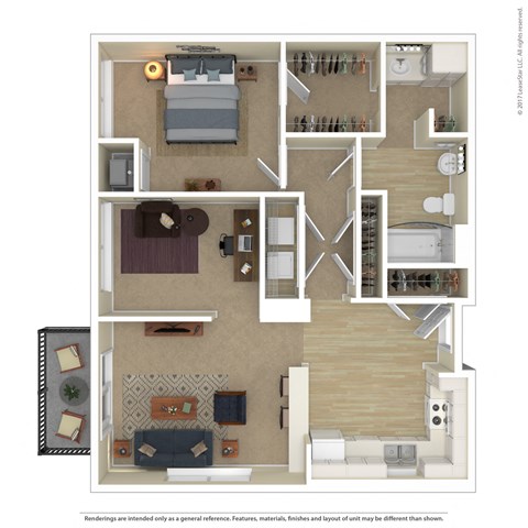 Floor plan for 1 bed, 1 bath, 889 sqft