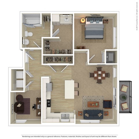 Floor plan for 1 bed, 1 bath, 912 sqft