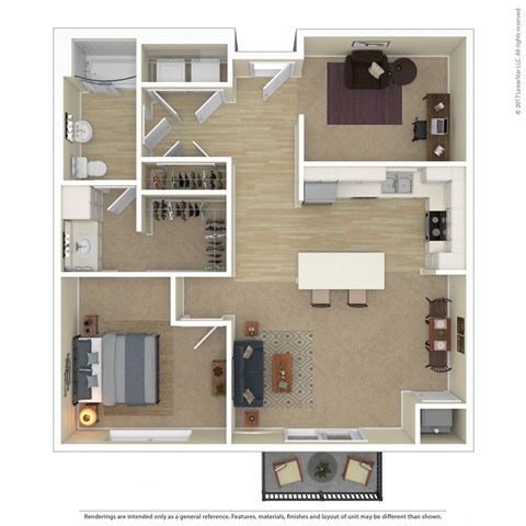 Floor plan for 1 bed, 1 bath, 943 sqft
