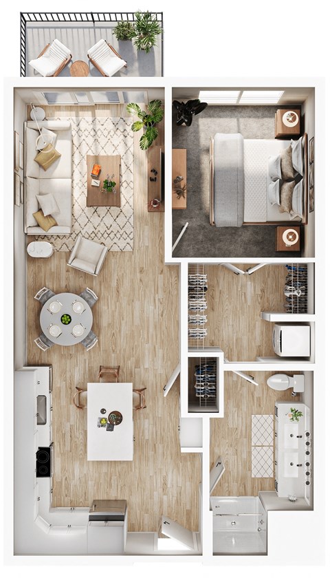 Floor plan for 1 bed, 1 bath, 781 sqft