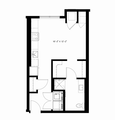 Floor plan for studio, 1 bath, 515 sqft