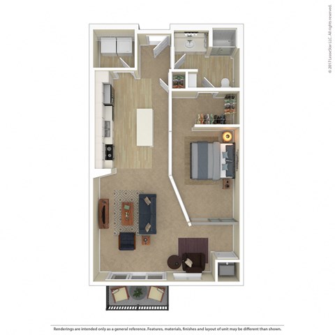 Floor plan for 1 bed, 1 bath, 875 sqft