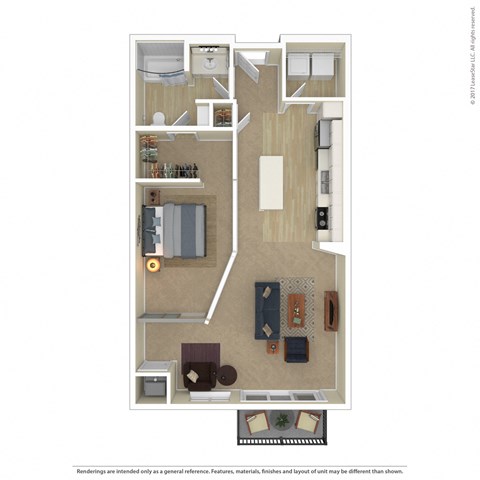 Floor plan for 1 bed, 1 bath, 875 sqft