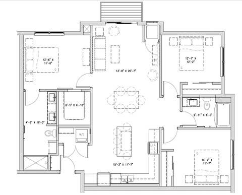 Floor plan for 3 beds, 2 baths, 1344 sqft