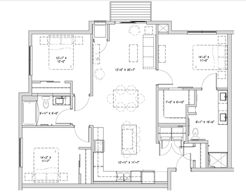 Floor plan for 3 beds, 2 baths, 1344 sqft