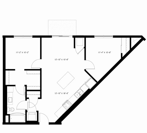 Floor plan for 2 beds, 1 bath, 896 sqft