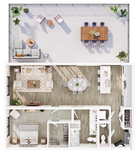 Floor plan for 1 bed, 1 bath, 952 sqft