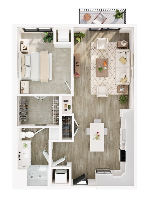 Floor plan for 1 bed, 1 bath, 772 sqft