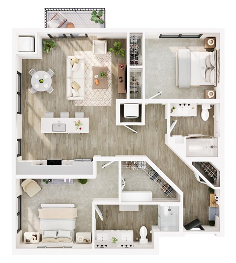 Floor plan for 2 beds, 2 baths, 1133 sqft
