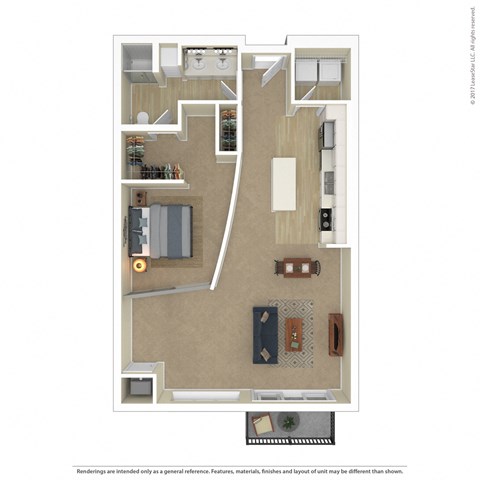 Floor plan for 1 bed, 1 bath, 987 sqft