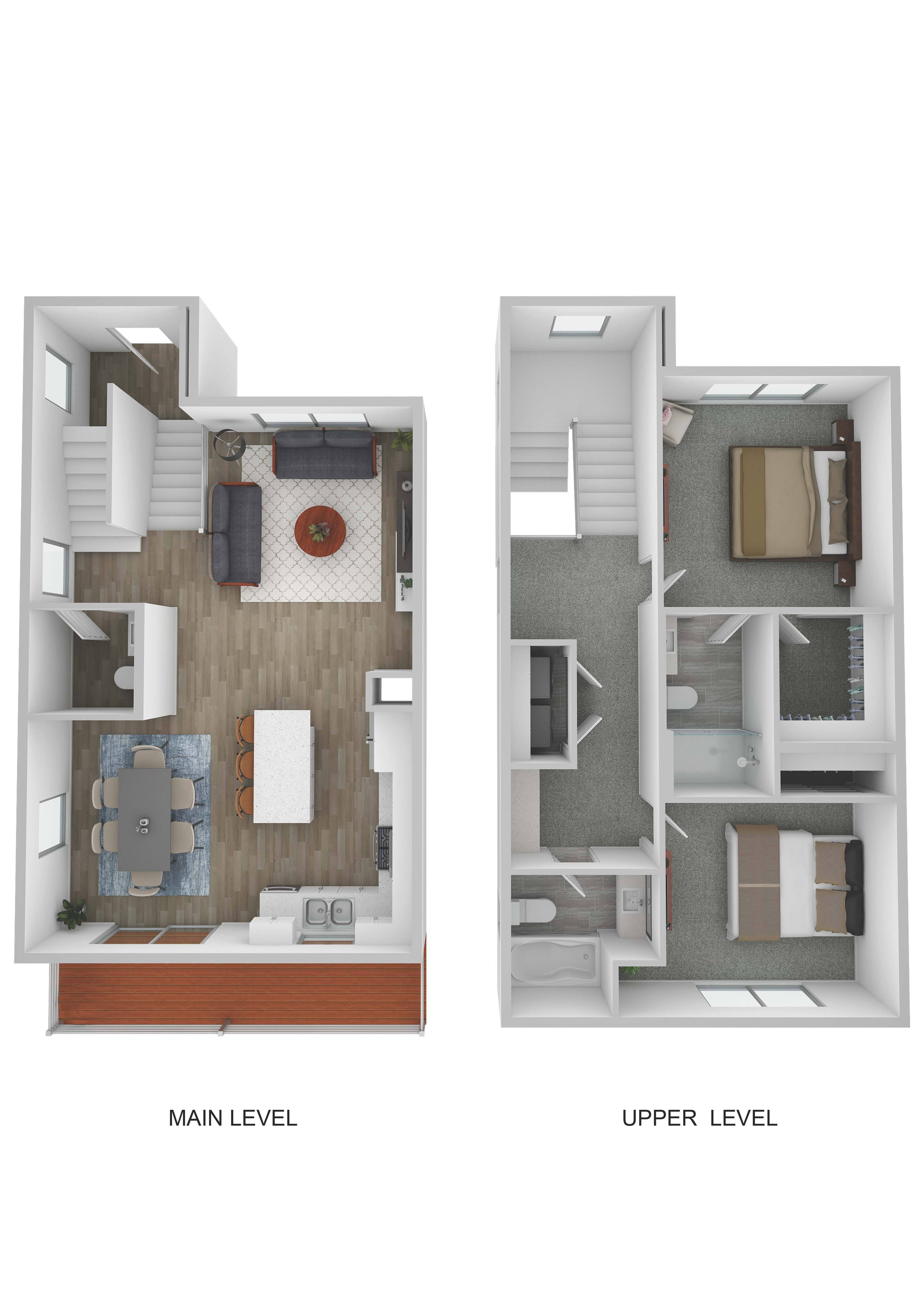 Floor plan for 2 beds, 2.5 baths, 1409 sqft