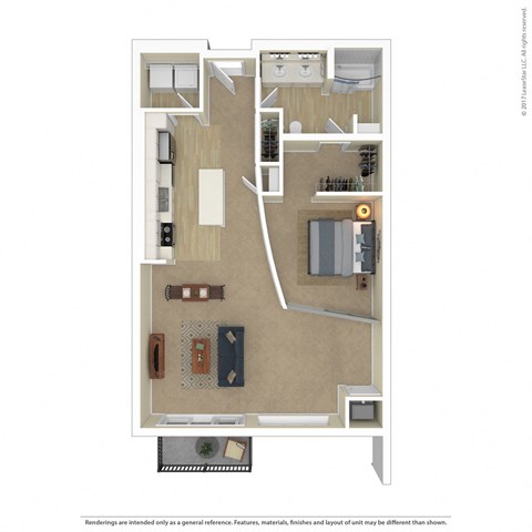 Floor plan for 1 bed, 1 bath, 987 sqft