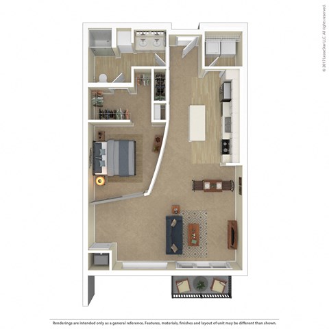 Floor plan for 1 bed, 1 bath, 987 sqft