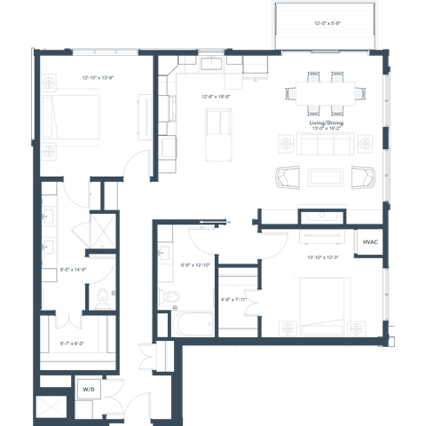 Floor plan for 2 beds, 2 baths, 1493 sqft