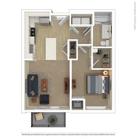 Floor plan for 1 bed, 1 bath, 668 sqft