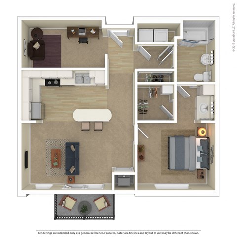Floor plan for 1 bed, 1 bath, 839 sqft