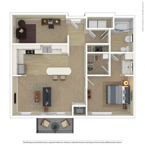Floor plan for 1 bed, 1 bath, 891 sqft