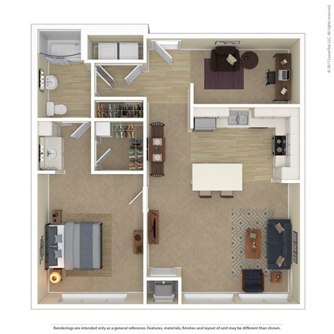 Floor plan for 1 bed, 1 bath, 928 sqft