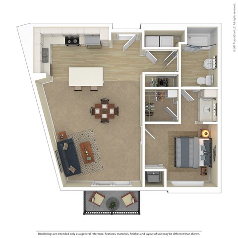 Floor plan for 1 bed, 1 bath, 815 sqft