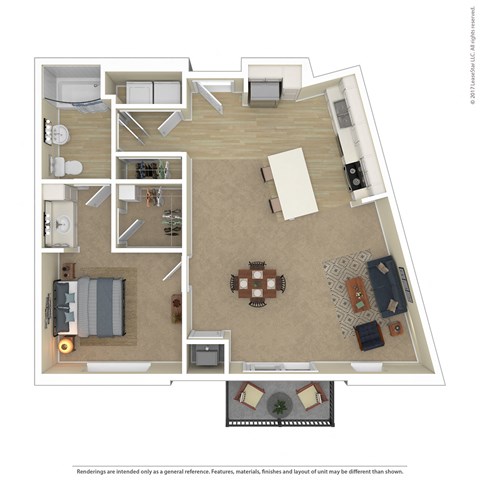 Floor plan for 1 bed, 1 bath, 849 sqft