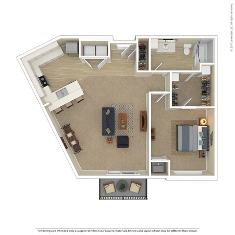 Floor plan for 1 bed, 1 bath, 910 sqft