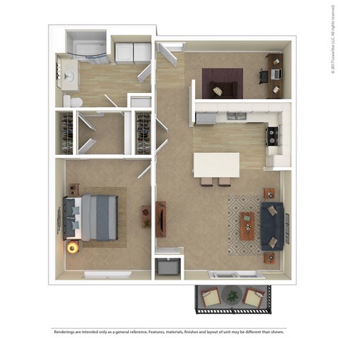 Floor plan for 1 bed, 1 bath, 928 sqft