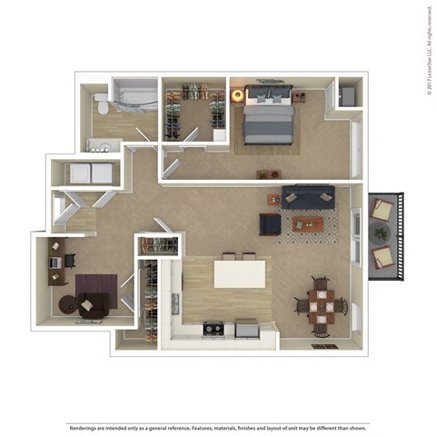 Floor plan for 1 bed, 1 bath, 1006 sqft