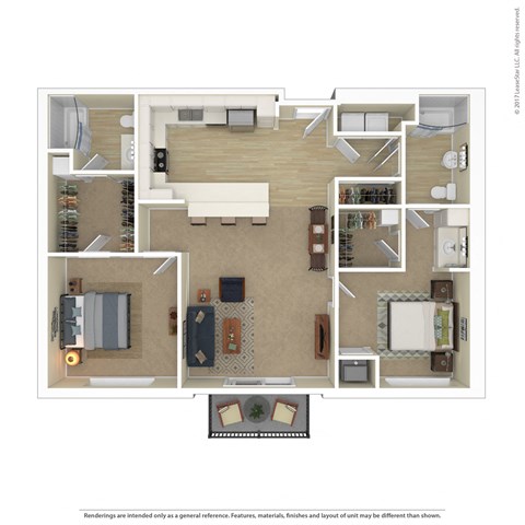Floor plan for 2 beds, 2 baths, 1095 sqft