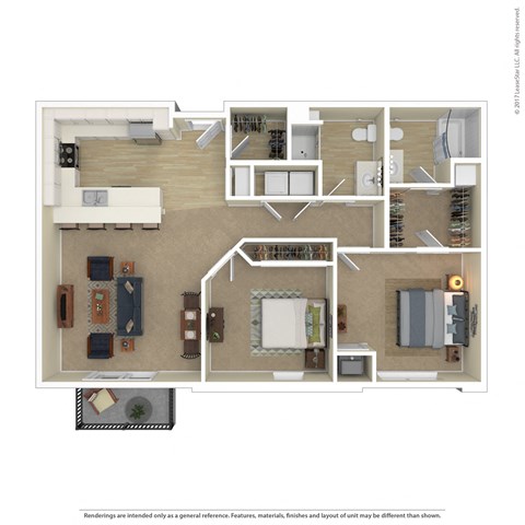Floor plan for 2 beds, 2 baths, 1192 sqft