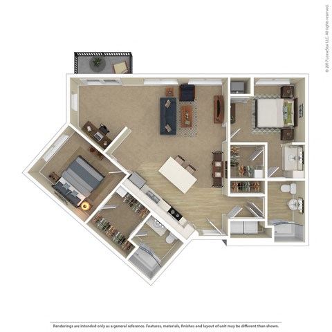 Floor plan for 2 beds, 2 baths, 1142 sqft