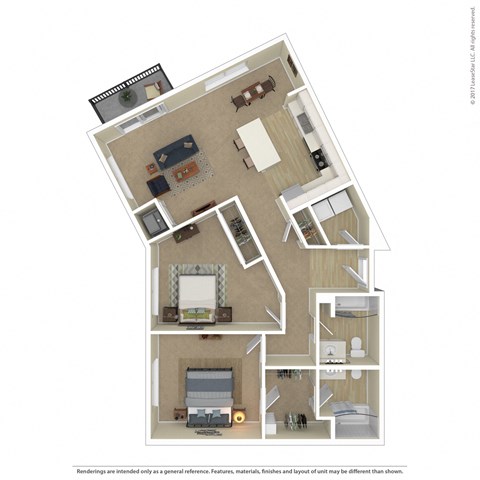 Floor plan for 2 beds, 2 baths, 1155 sqft