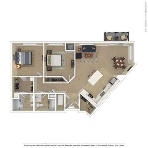 Floor plan for 2 beds, 2 baths, 1190 sqft