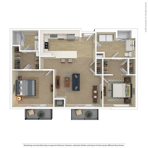 Floor plan for 2 beds, 2 baths, 1207 sqft