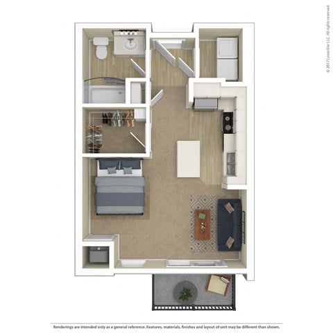 Floor plan for studio, 1 bath, 515 sqft