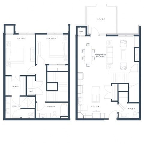 Floor plan for 2 beds, 2.5 baths, 1584 sqft