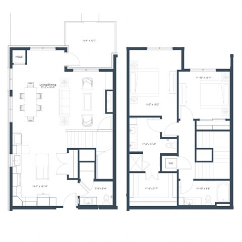 Floor plan for 2 beds, 2.5 baths, 1700 sqft