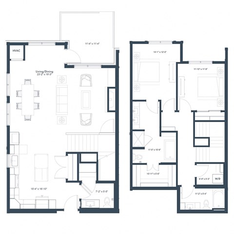 Floor plan for 2 beds, 2.5 baths, 1761 sqft