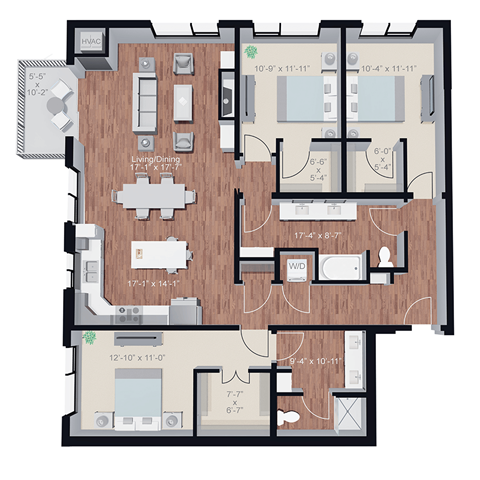 Floor plan for 3 beds, 2 baths, 1704 sqft
