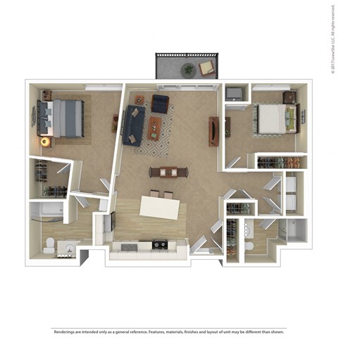 Floor plan for 2 beds, 2 baths, 1133 sqft