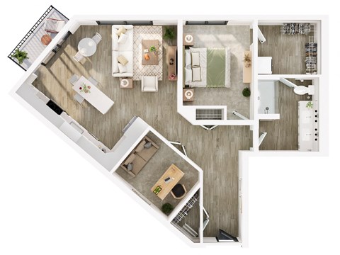Floor plan for 1 bed, 1 bath, 946 sqft