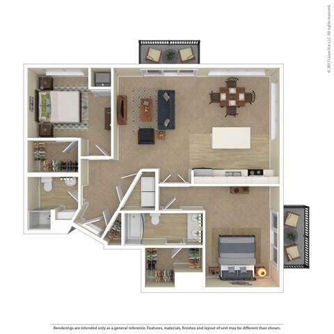 Floor plan for 2 beds, 2 baths, 1222 sqft