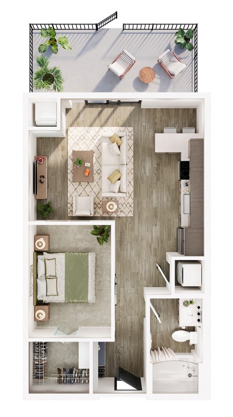 Floor plan for 1 bed, 1 bath, 646 sqft